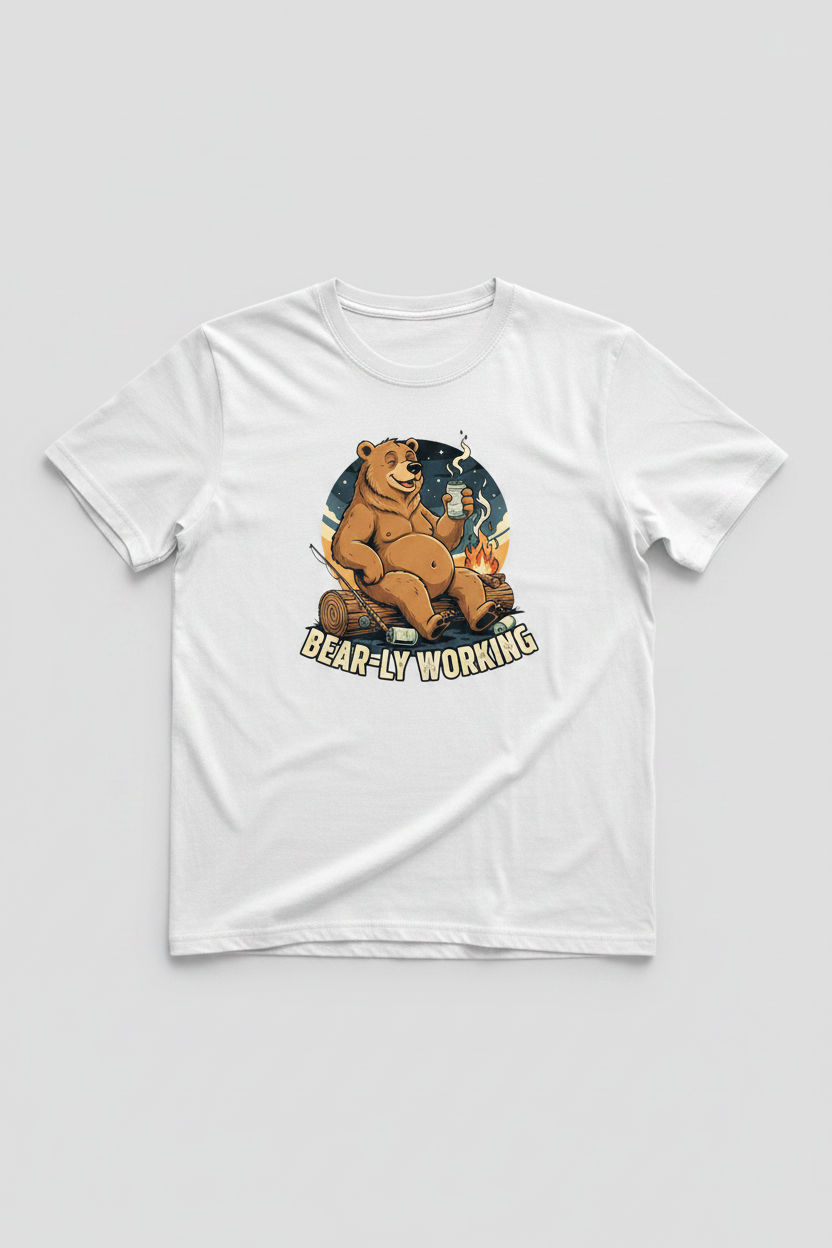 Bear-ly Working - White Tee Mockup