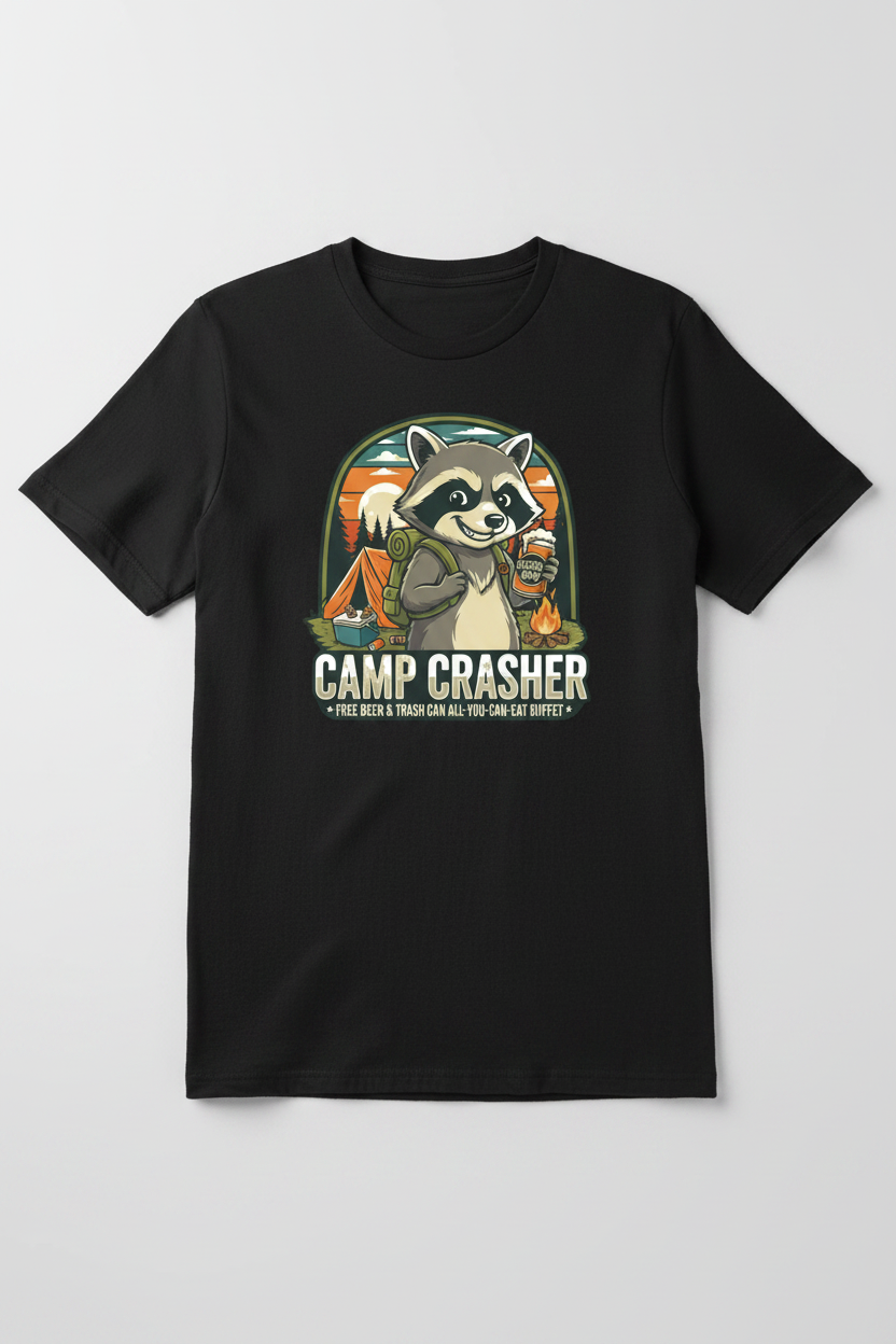 Camp Crasher - Black Tee Mockup