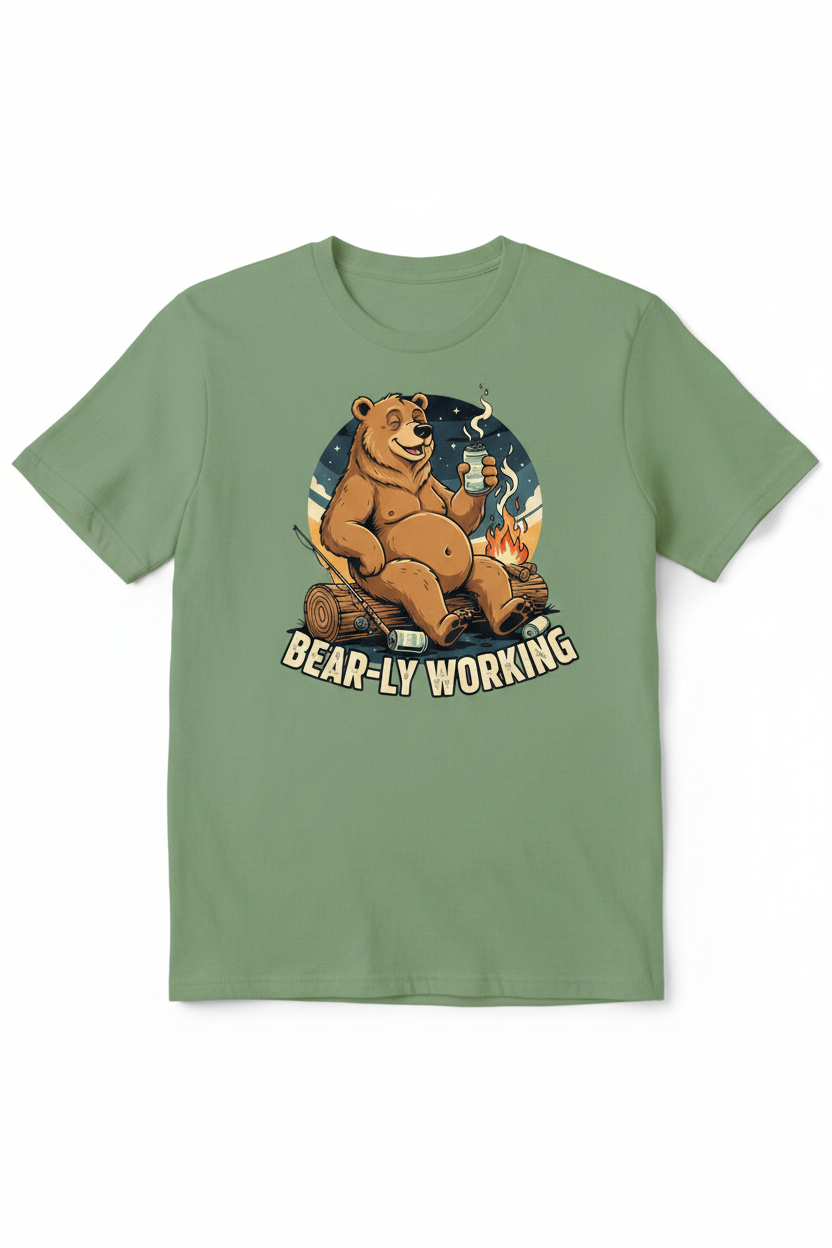 Bear-ly Working - Sage Green Tee Mockup