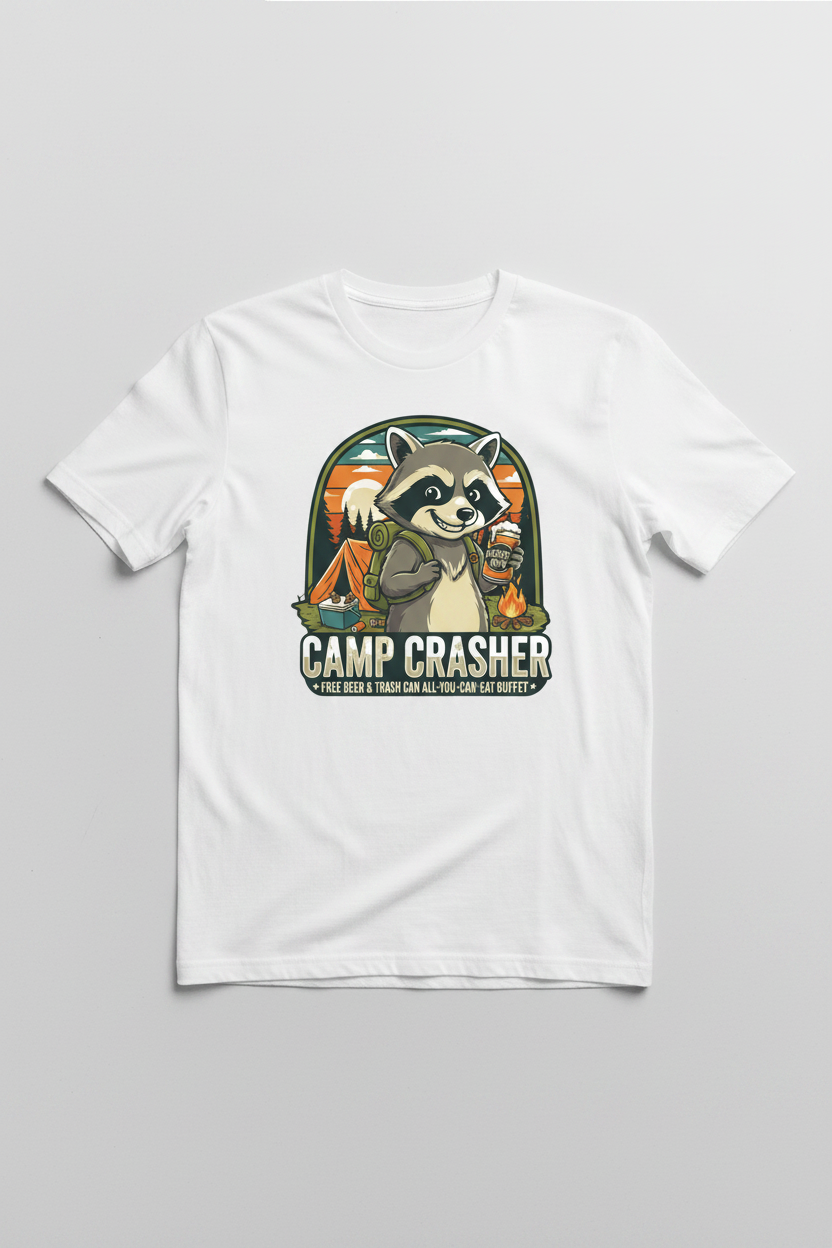 Camp Crasher - White Tee Mockup