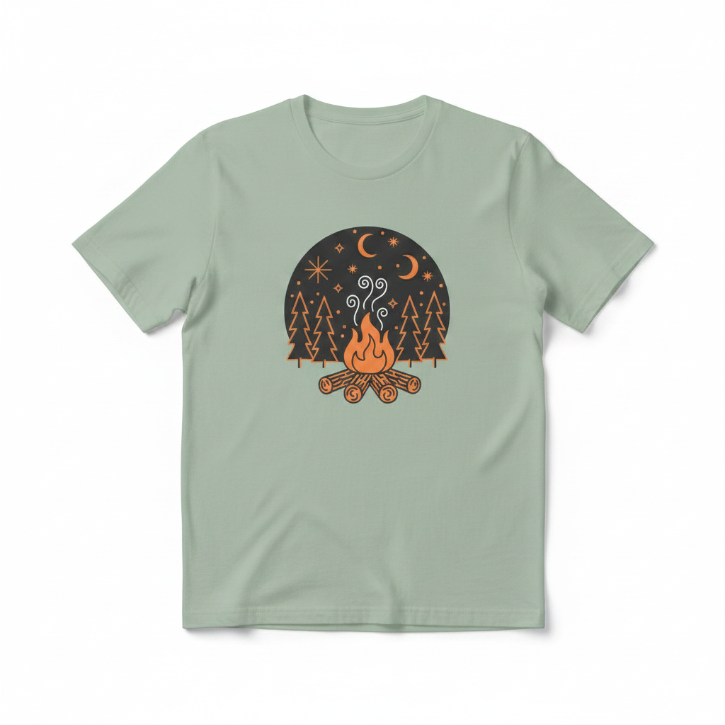Campfire Graphic - Light Sage Green Tee