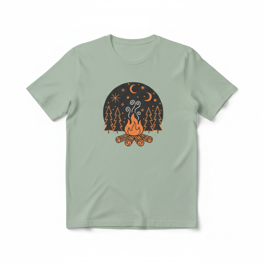 Campfire Graphic - Light Sage Green Tee