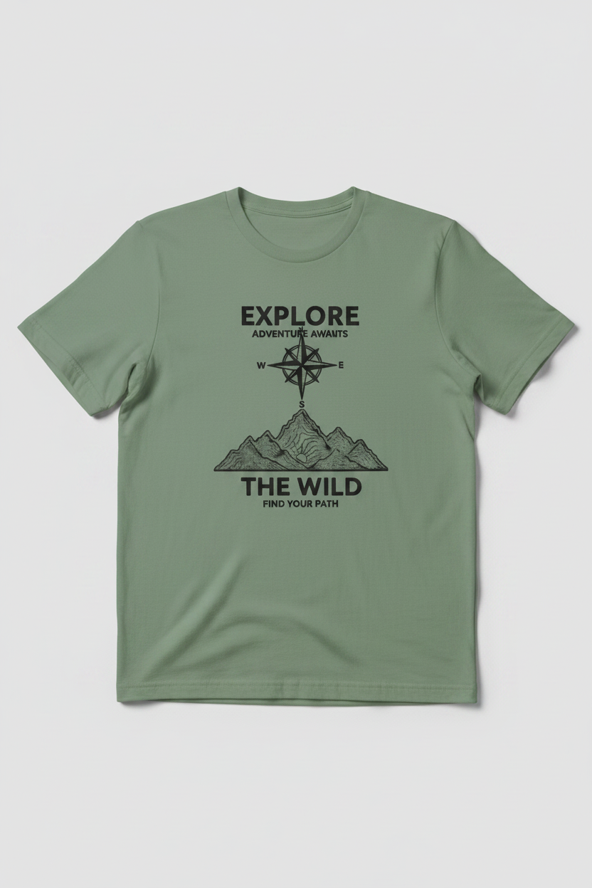Explore Adventure Awaits - Sage Green Tee Mockup