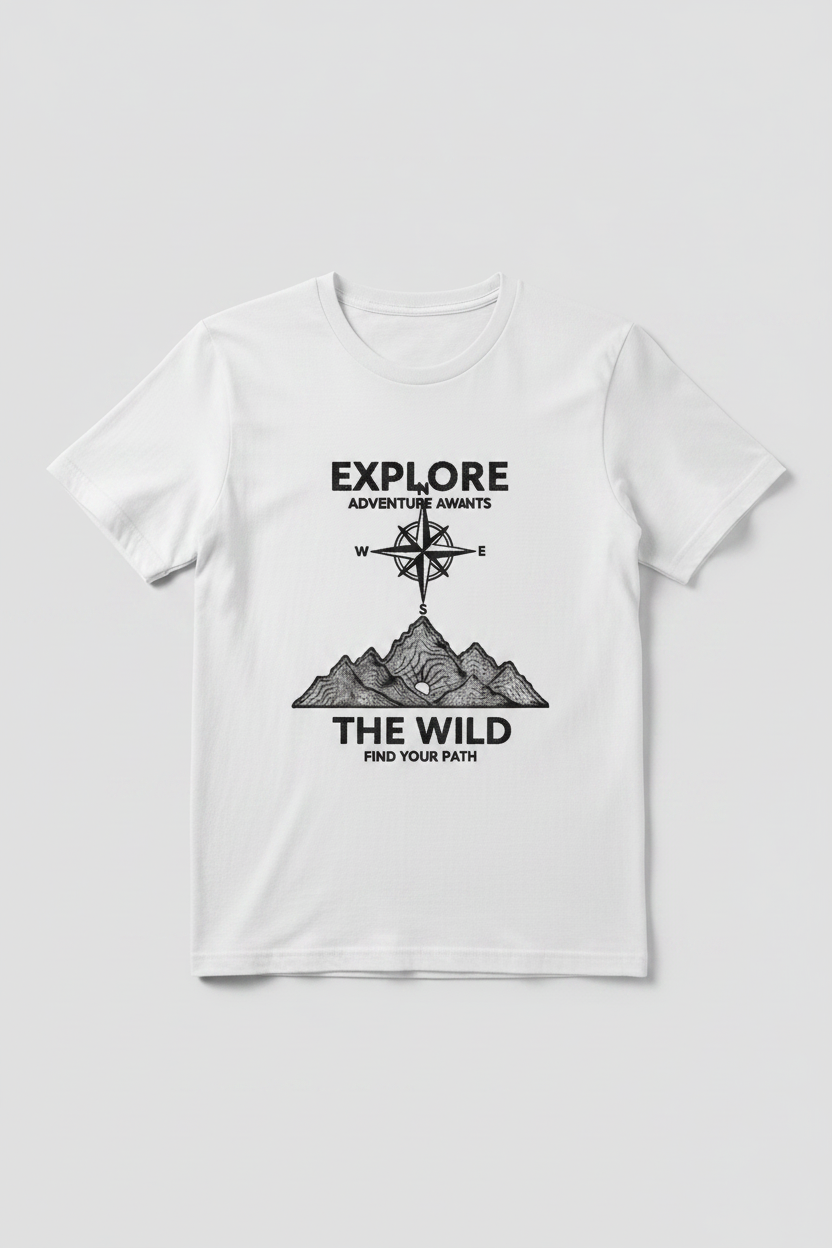 Explore Adventure Awaits - White Tee Mockup