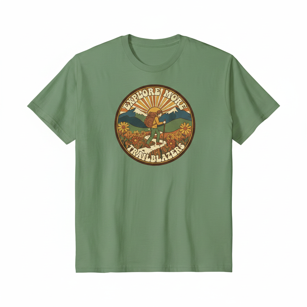 Retro Hiker Graphic Tee - Sage Green