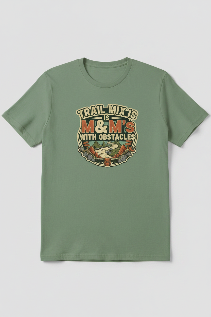 Trail Mix Is M&M's With Obstacles - Sage Green Tee Mockup
