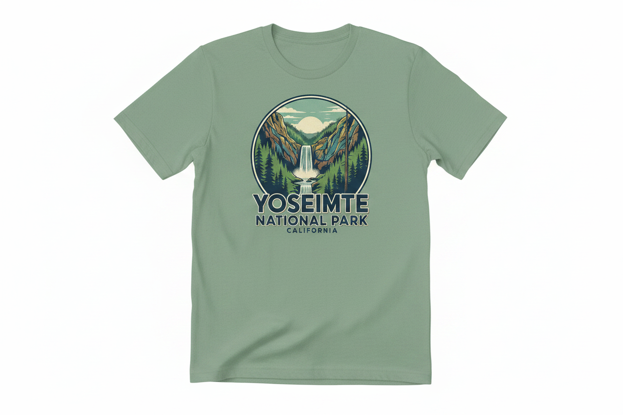 Yosemite Waterfall - Green T-Shirt